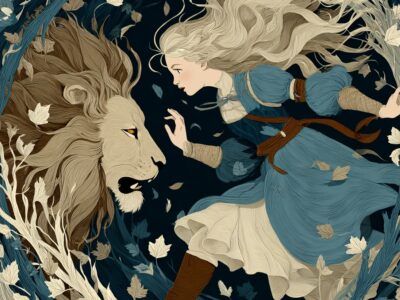 niki_make_a_dancer_walk_side_by_side_a_lion_in_a_wild_forest